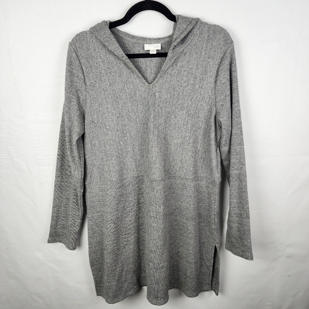J Jill‎ Gray Hooded Knit Tunic Sweater Size Medium